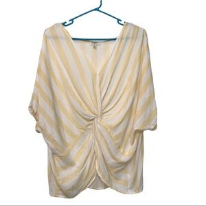 Umgee twist front light yellow striped dolman sleeve blouse spring top M
